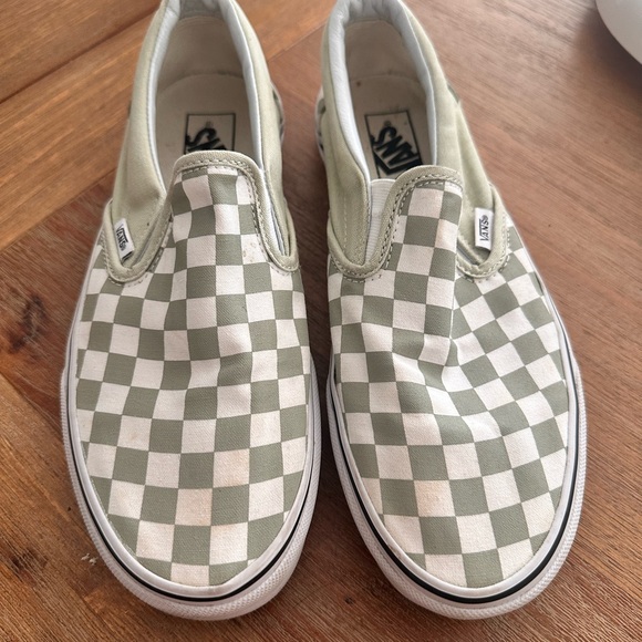 Vans Shoes - Vans Kids Slip-On Sneakers - Olive and White Checkered